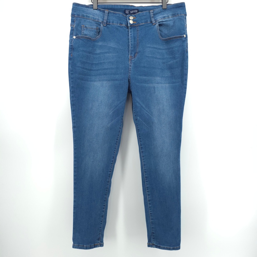 Sandpiper Women Skinny Jeans Size 22 Blue High Rise Double Button Stretch Denim